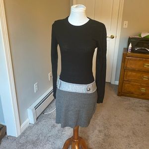 IZ Byer Black and Grey Belted Sweater Dress